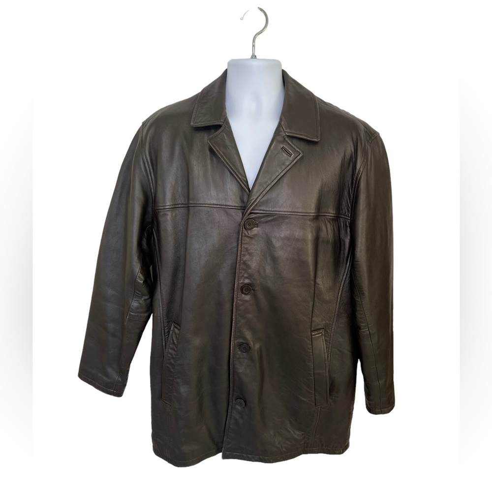 Men’s Real Leather Black Coat, Soft Lambkin Jacket Car Coat, Medium